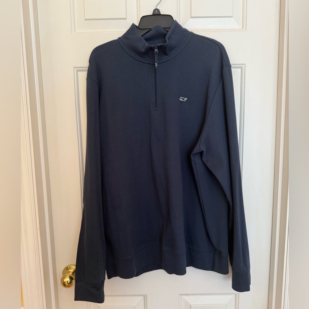 Men’s Size L Vineyard Vines 1/4 Zip Pullover 100% Navy Blue With Whale Logo